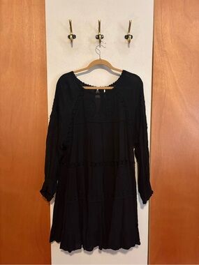 Free People Black Long Sleeve Boho Dress / Long Top